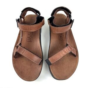 VTG Teva Brown Pebbled Leather Sandals Vibram Sole Mens 8 Womens 10 Made in USA